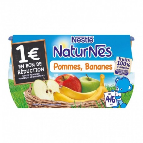 Nestlé Naturnes Pommes Bananes (dès 4-6 mois) par 4 pots de 130g (lot de 6 soit 24 pots)