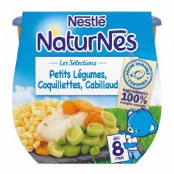 Nestlé Naturnes Les Sélections Petits Légumes Coquillettes Cabillaud (dès 8 mois) par 2 pots de 200g (lot de 6 soit 12 pots)