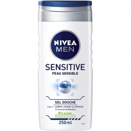 Nivea Men Gel Douche Sensitive Peau Sensible Corps Visage & Cheveux à l’Extrait de Bambou 250ml (lot de 6)