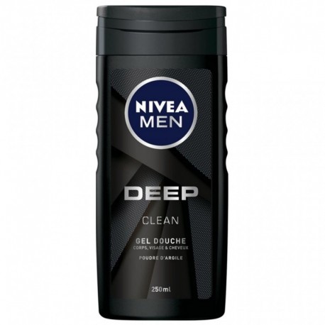 Nivea Men Gel Douche Deep Clean Corps Visage & Cheveux Poudre d’Argile 250ml (lot de 6)