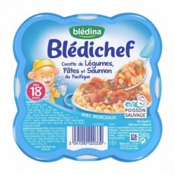 Blédina Blédichef Cocote de Légumes Pâtes et Saumon du Pacifique (dès 18 mois) l’assiette de 260g (lot de 8)