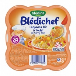 Blédina Blédichef Légumes Riz et Poulet au Curry Doux (dès 24 mois) l’assiette de 260g (lot de 8)