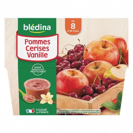 Blédina Pommes Cerises Vanille (de 8 mois à 36 mois) par 4 pots de 100g (lot de 6 soit 24 pots)
