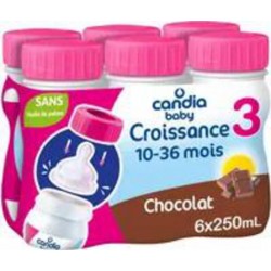 CANDIA BABY Lait bébé 3ème âge croissance chocolat 6x250ml