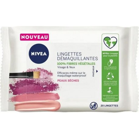 Nivea Lingettes Visages peaux seches x20 paquet 20 pièces