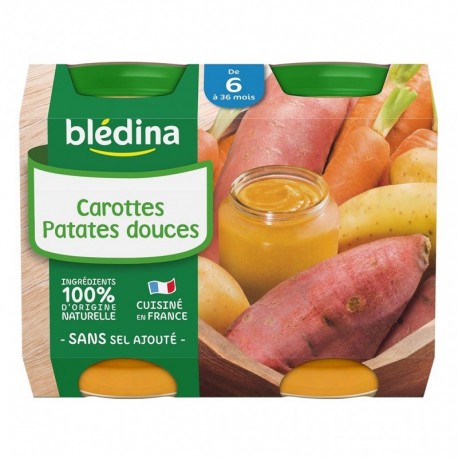 Blédina Carottes Patates Douces (de 6 à 36 mois) par 2 pots de 200g (lot de 8 soit 16 pots)