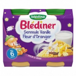 Blédina Blédiner Semoule Vanille Fleur d’Oranger pour le Dîner (dès 6 mois) par 2 pots de 200ml (lot de 6 soit 12 pots)