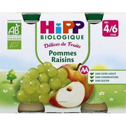 HIPP Compote bio Délices de Fruits pomme raisins dès 4 mois 2x190g