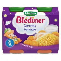 Blédina Blédiner Carottes Semoule Dîner Complet (dès 6 mois) par 2 pots de 200ml (lot de 6 soit 12 pots)