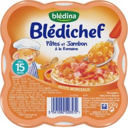 Blédina Blédichef Pâtes et Jambon à la Romaine (dès 15 mois) l’assiette de 250g (lot de 8)
