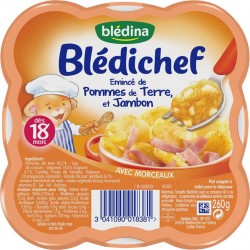 Blédina Blédichef Emincé de Pommes de Terre et Jambon (dès 18 mois) l’assiette de 260g (lot de 8)