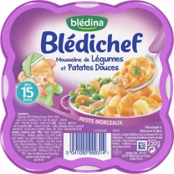 Blédina Blédichef Mousseline de Légumes et Patates Douces (dès 15 mois) l’assiette de 250g (lot de 8)