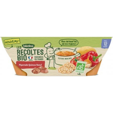 Blédina Les Récoltes Bio Piperade Quinoa Boeuf (dès 12 mois) par 2 bols de 200g (lot de 4)