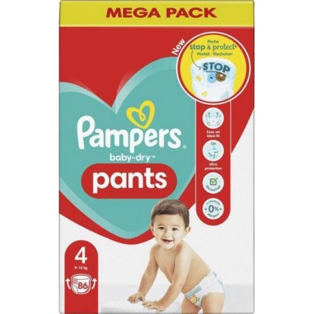 Pampers baby-dry pants couches culottes mega pack T4 9-15Kg x86 couches
