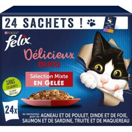 Felix Pâtée pour chat adulte délicieux duos en gelée 85g x24