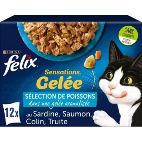 Felix Sensations en Gelée Repas pour Chats aux Poissons 85g x12