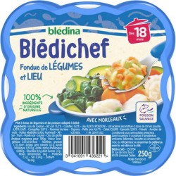 Blédina Blédichef Fondue de Légumes et Lieu (dès 18 mois) l’assiette de 250g (lot de 8)