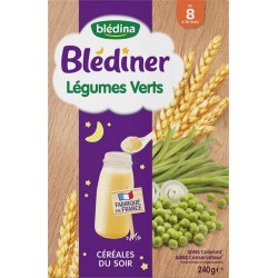 Blédina Blédiner Légumes Verts Céréales du Soir (de 8 à 36 mois) 240g (lot de 6)