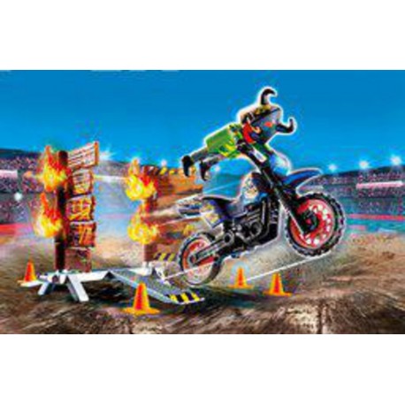 Playmobil 70553 PILOTE MOTO +MUR FEU STUNTSHOW