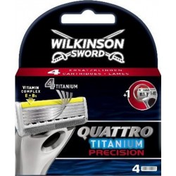 Wilkinson Sword Quattro Titanium Précision Lames de Rasoir pour Homme Vitamin Complex E + B5 4 Recharges