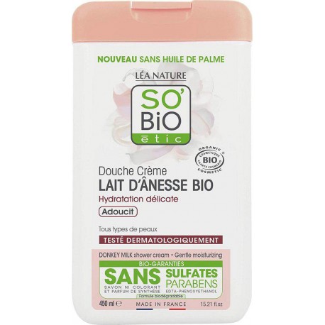 SO’BIODouche Crème Lait d’ânesse 45cl (lot de 2) flacon 450ml