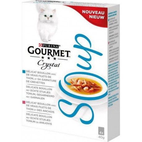 Gourmet Bouillons Crystal Soup Thon et Crevettes pour Chat 4x40g