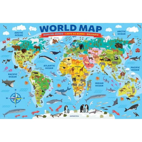Eurographics Puzzle 100 pièces : Carte illustrée du monde