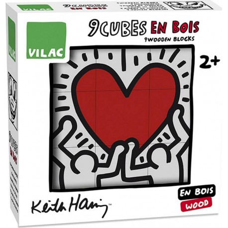 Vilac Puzzle 9 cubes en bois Keith Haring