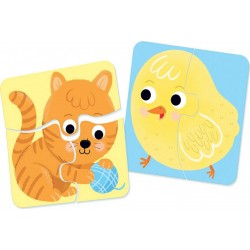 Nathan Puzzles évolutifs en bois 2 à 4 pièces : Les animaux de la ferme