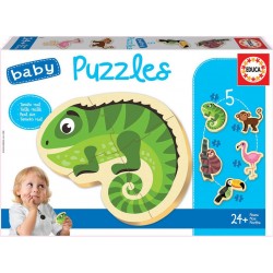 EDUCA Baby puzzle : 5 puzzles de 3 à 5 pièces : Animaux tropicaux