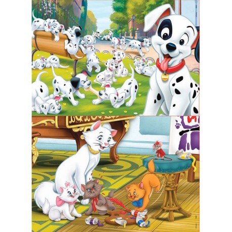 EDUCA Puzzle en bois 2 x 25 pièces : Animaux Disney : Dalmatiens et Aristochats