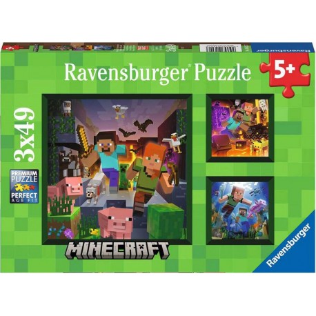 RAVENSBURGER Puzzles 3 x 49 pièces : Biomes de Minecraft