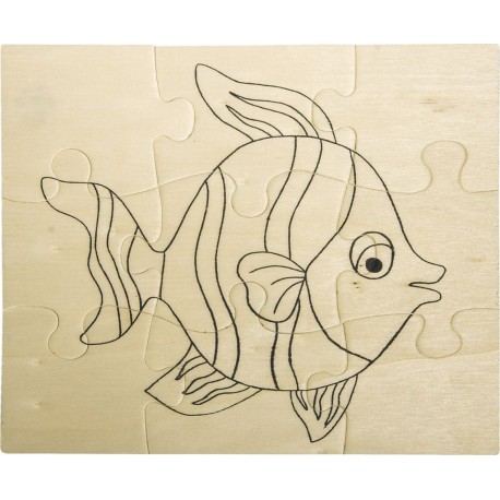 Rayher Puzzle en bois Poisson, FSC 100%, 17,6x14,7cm, à colorier, 1 pce