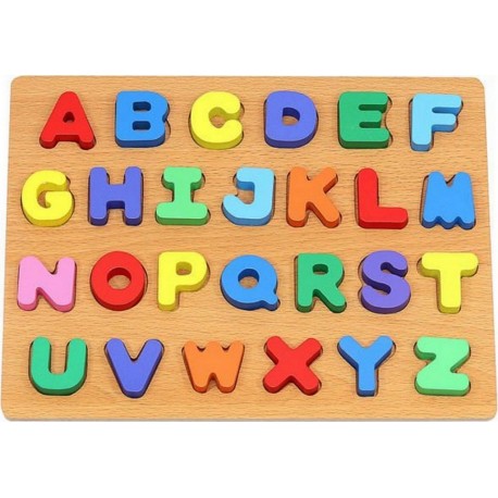 Puzzle bouton en bois Alphabet 26 lettre pièces enfant bébé