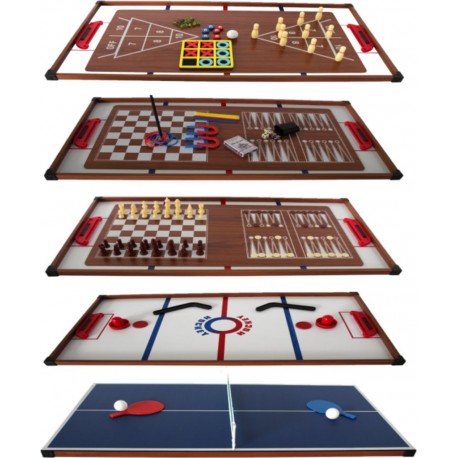 PLAY4FUN Plateaux Multi-jeux, 14 jeux : Ping Pong, Air Hockey, Bowling, Echec, Mikado, Back Gammon 97 x 49 x 3cm