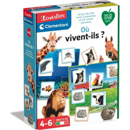 CLEMENTONI Jeu de loto : Où vivent-ils ? Play for Future