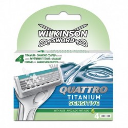 Wilkinson Sword Quattro Titanium Sensitive avec Aloé Vera Lames de Rasoir pour Homme 4 Recharges