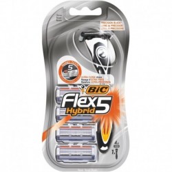 Bic Flex 5 Hybrid pour Homme Rasage d’Ultra Près Rasoir + 4 Recharges
