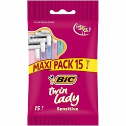 Bic Twin Lady Sensitive Maxi Pack par 15 Rasoirs Jetables pour Femme (lot de 3 soit 45 rasoirs)