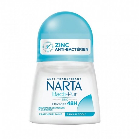 Narta Roll-on Anti-Transpirant Bacti-Pur Zinc Efficacité 48h Fraîcheur Saine 50ml (lot de 4)