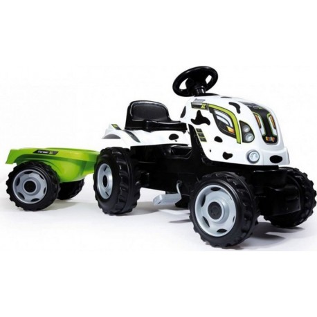 SMOBY Tracteur Farmer XL motif Noir Blanc Vert et sa remorque