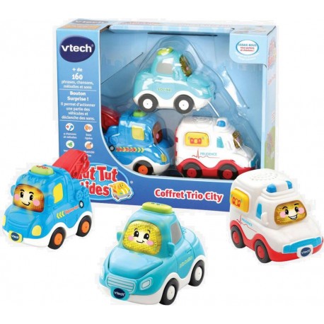 VTECH Coffret trio city taxi jaune + Bus rouge + 4 x 4 Tut Tut Bolides